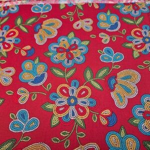 Elizabeth Studio Red Tucson Beaded Flower Cotton Quilt Fabric 2 1/4 Yards